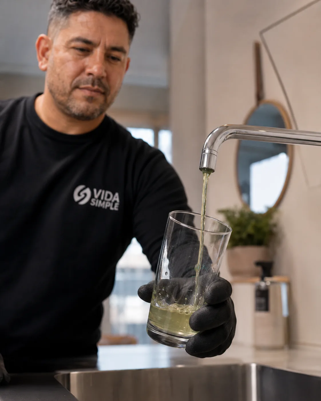 Agua turbia por sedimentos antes de la limpieza de cañerías
